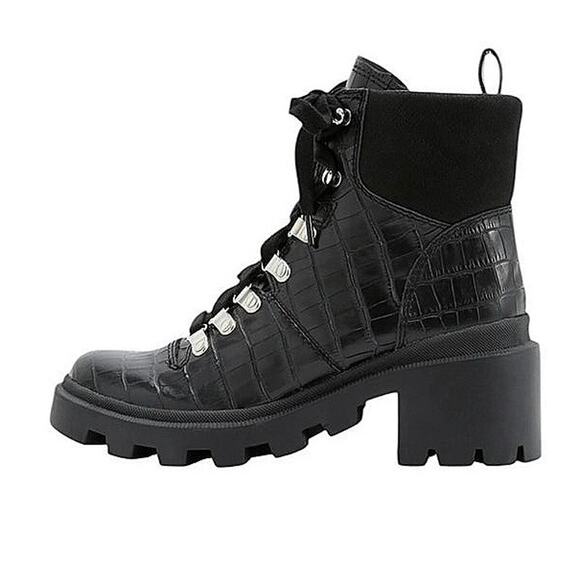 Dolce Vita Rubi Black Leather Snake Crocodile Platform Combat Lace Up Boots 9.5 - Picture 1 of 8